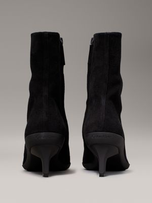 ck black suede heeled ankle boots for women calvin klein