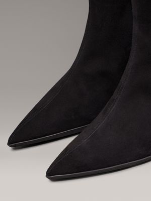 ck black suede heeled ankle boots for women calvin klein