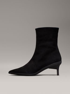 ck black suede heeled ankle boots for women calvin klein