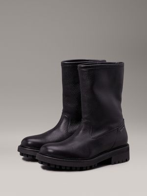 ck black leather biker boots for women calvin klein