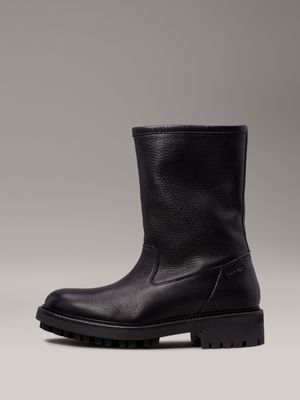 ck black leather biker boots for women calvin klein