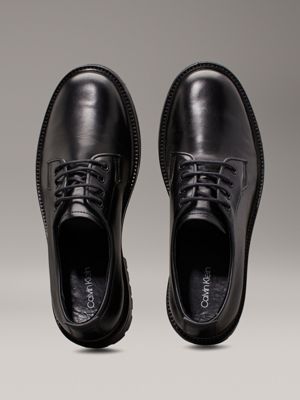 ck black leather lace-up shoes for women calvin klein