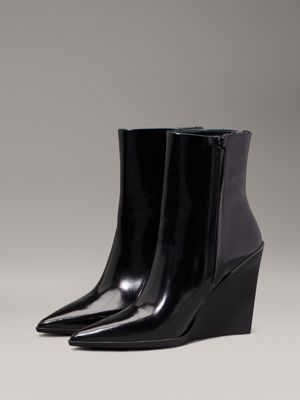 ck black leather wedge ankle boots for women calvin klein