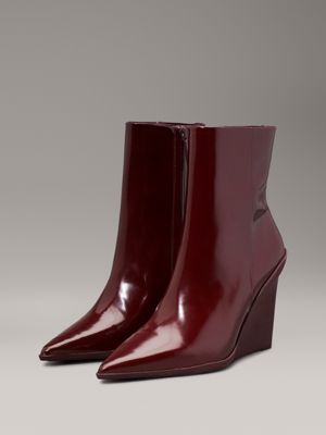 oxblood leather wedge ankle boots for women calvin klein