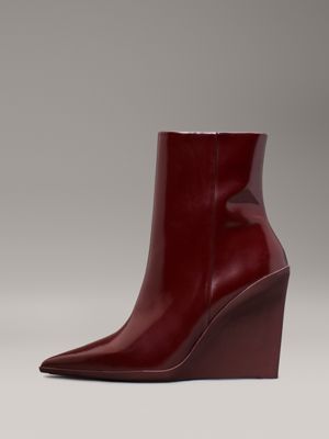 oxblood leather wedge ankle boots for women calvin klein