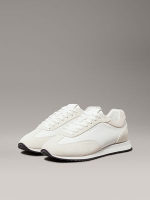 white/dk ecru leather low profile trainers for women calvin klein