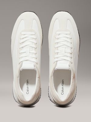 white/dk ecru leather low profile trainers for women calvin klein