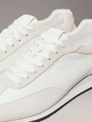 white/dk ecru leather low profile trainers for women calvin klein