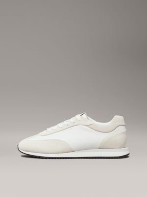 white/dk ecru leather low profile trainers for women calvin klein