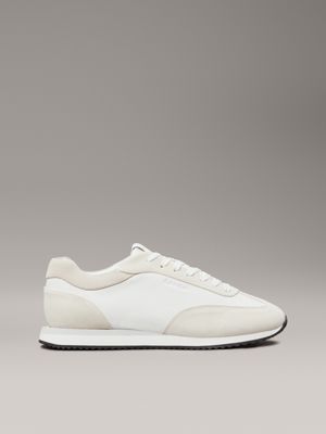 white & beige leather low profile trainers for women calvin klein