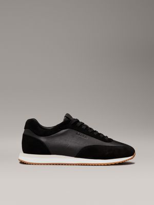 black leather low profile trainers for women calvin klein