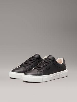 black/gunmetal leather trainers for women calvin klein
