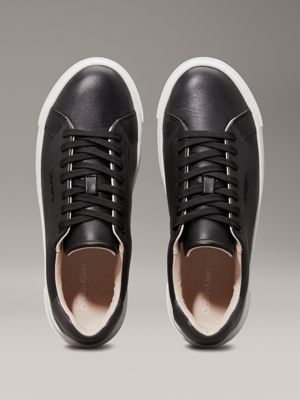 black/gunmetal leather trainers for women calvin klein