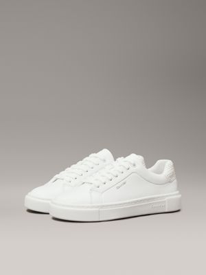 triple white leather trainers for women calvin klein