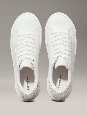 triple white leather trainers for women calvin klein