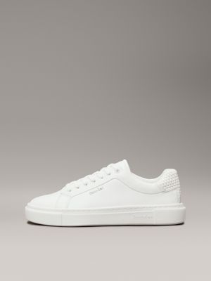 triple white leather trainers for women calvin klein