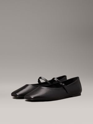 ck black leather mary jane ballerinas for women calvin klein