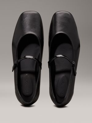 ck black leather mary jane ballerinas for women calvin klein