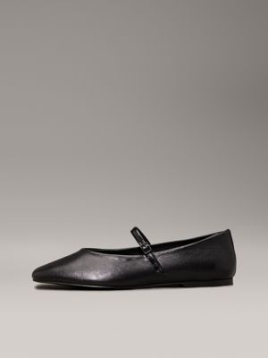 ck black leather mary jane ballerinas for women calvin klein