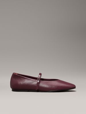 dark brown leather mary jane ballerinas for women calvin klein