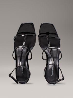 ck black leather heeled gladiator sandals for women calvin klein