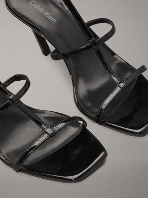 ck black leather heeled gladiator sandals for women calvin klein