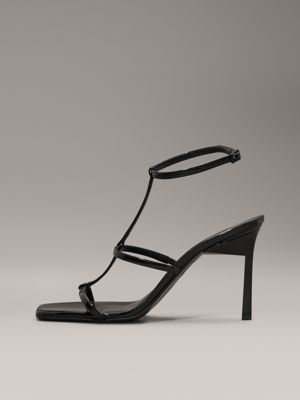 ck black leather heeled gladiator sandals for women calvin klein