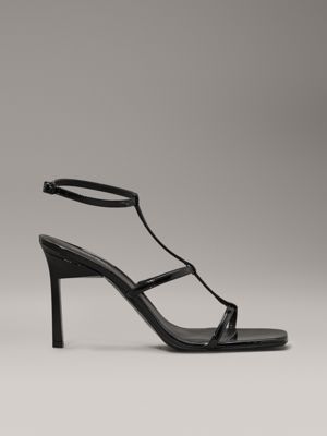 black leather heeled gladiator sandals for women calvin klein