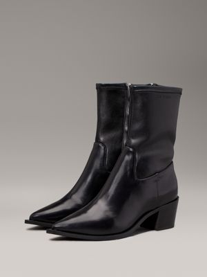 ck black leather stretch cowboy boots for women calvin klein