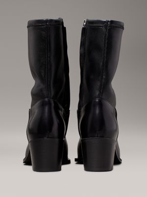 ck black leather stretch cowboy boots for women calvin klein