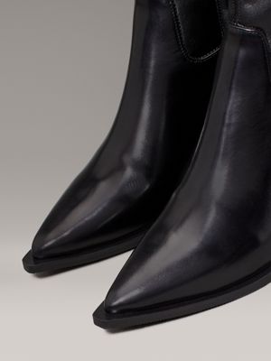 ck black leather stretch cowboy boots for women calvin klein