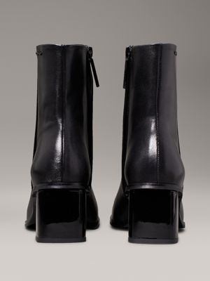 ck black leather square toe ankle boots for women calvin klein