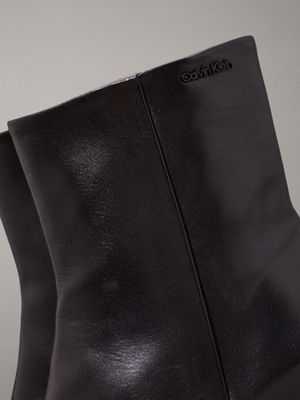 ck black leather square toe ankle boots for women calvin klein