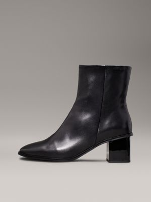 ck black leather square toe ankle boots for women calvin klein