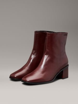 oxblood leather square toe ankle boots for women calvin klein