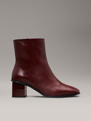 purple leather square toe ankle boots for women calvin klein