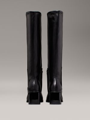 ck black leather square toe knee boots for women calvin klein