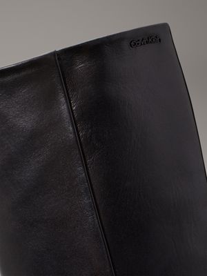 ck black leather square toe knee boots for women calvin klein