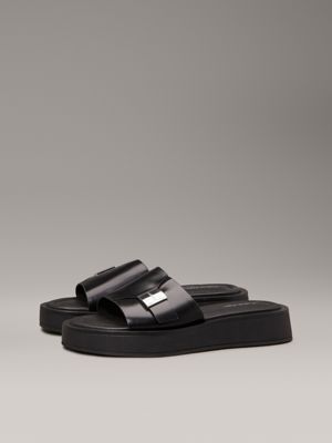 ck black leather platform sliders for women calvin klein