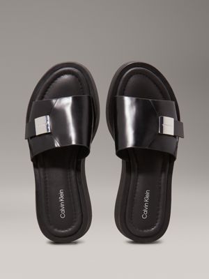 ck black leather platform sliders for women calvin klein