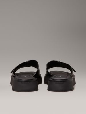 ck black leather platform sliders for women calvin klein