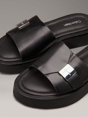 ck black leather platform sliders for women calvin klein