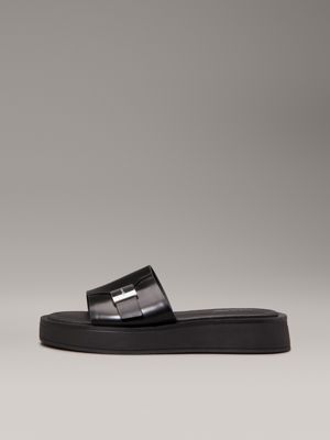 ck black leather platform sliders for women calvin klein