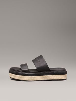 ck black plateau-espadrille-loafers aus leder für damen - calvin klein