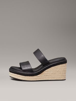 sandalias de cuña tipo alpargatas con piel ck black de mujeres calvin klein