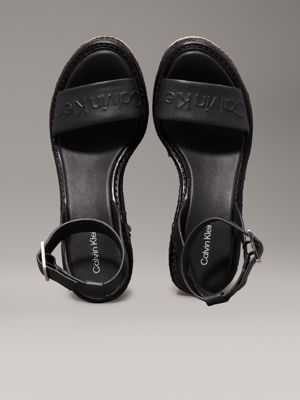 ck black leather espadrille wedge sandals for women calvin klein