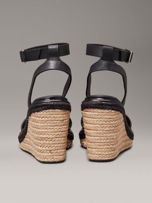 ck black leather espadrille wedge sandals for women calvin klein