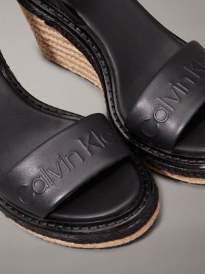 ck black leather espadrille wedge sandals for women calvin klein