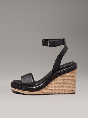 ck black leather espadrille wedge sandals for women calvin klein