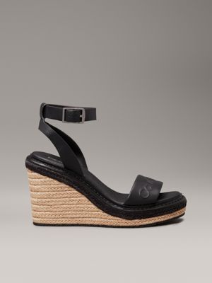 black leather espadrille wedge sandals for women calvin klein